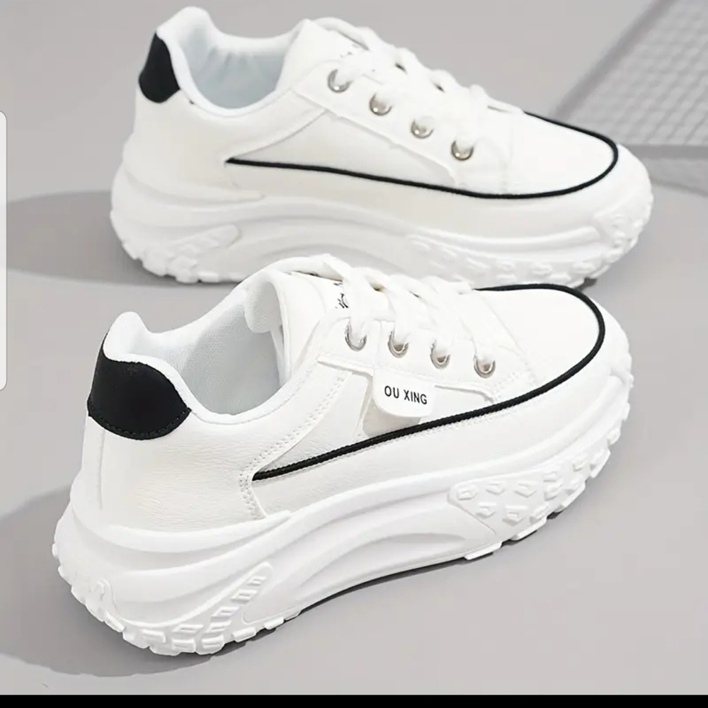 Women's White and Black Platform Sneakers